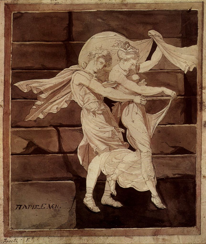 Aphrodite leads Paris to a duel with Menelaus